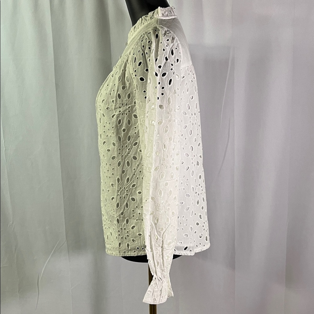 NWT PrettyGarden White Floral Eyelet Long Sleeve Button Front Ruffle Blouse - Picture 3 of 16